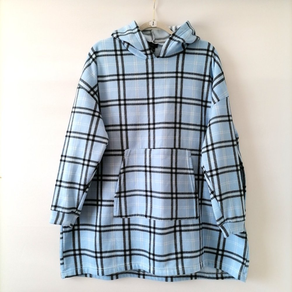True By Rue21 Womens Blue & Black Long Sleeve Checked Pullover Hoodie One Size